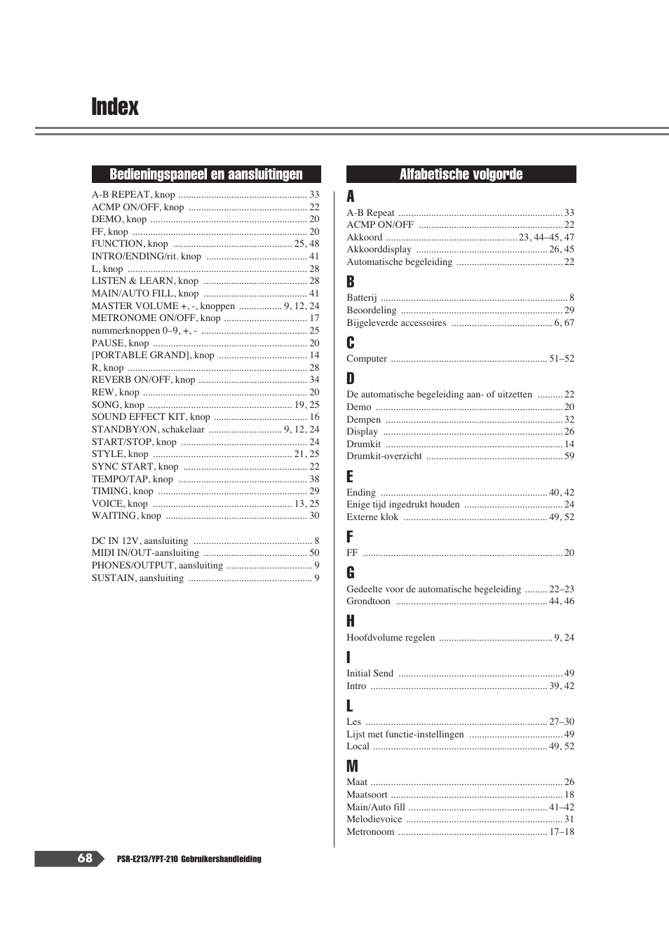 Index | Yamaha Portatone PSR-E213 User Manual | Page 68 / 72