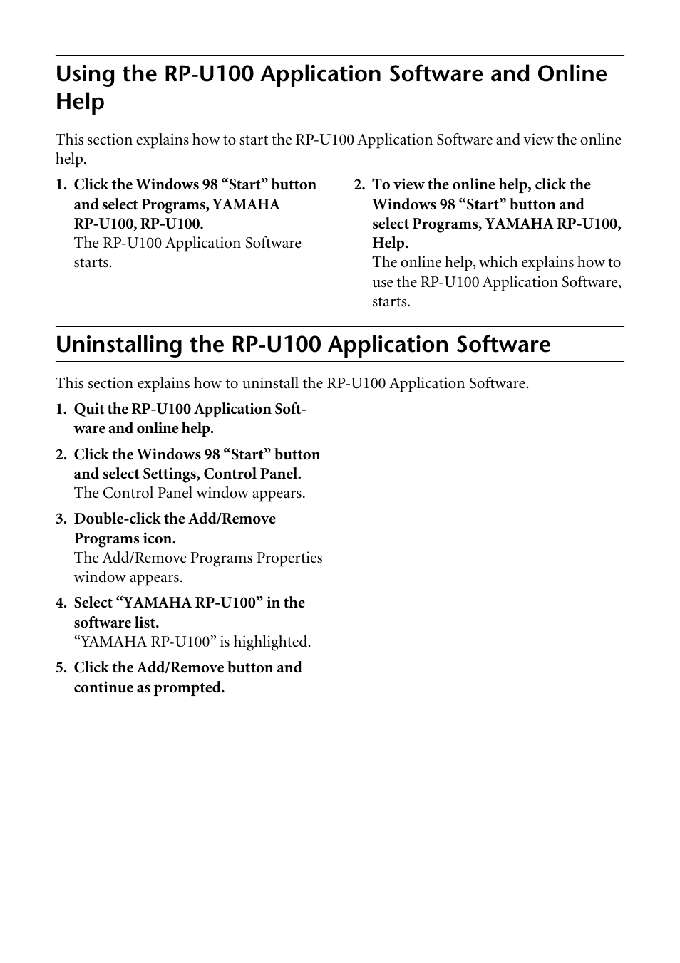 Uninstalling the rpu100 application software, Uninstalling the rp-u100 application software | Yamaha RP-U100 User Manual | Page 24 / 97