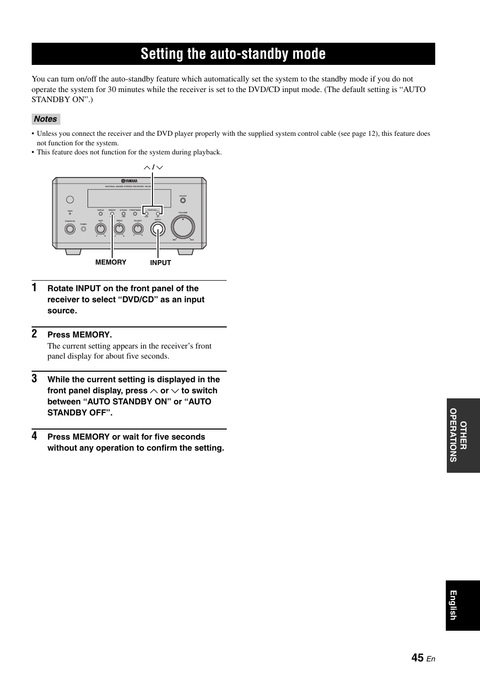 Setting the auto-standby mode | Yamaha MCR-E810 User Manual | Page 49 / 72