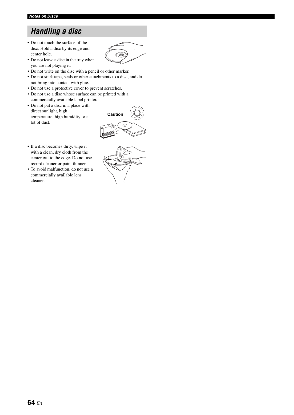 Handling a disc | Yamaha MCR-E810 User Manual | Page 68 / 72