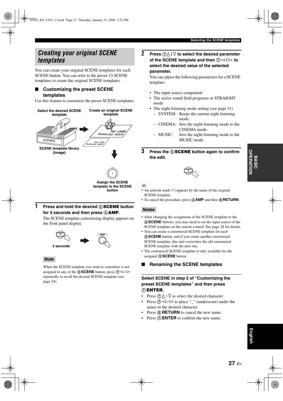 Creating your original scene templates | Yamaha HTR-6130 User Manual | Page 31 / 77