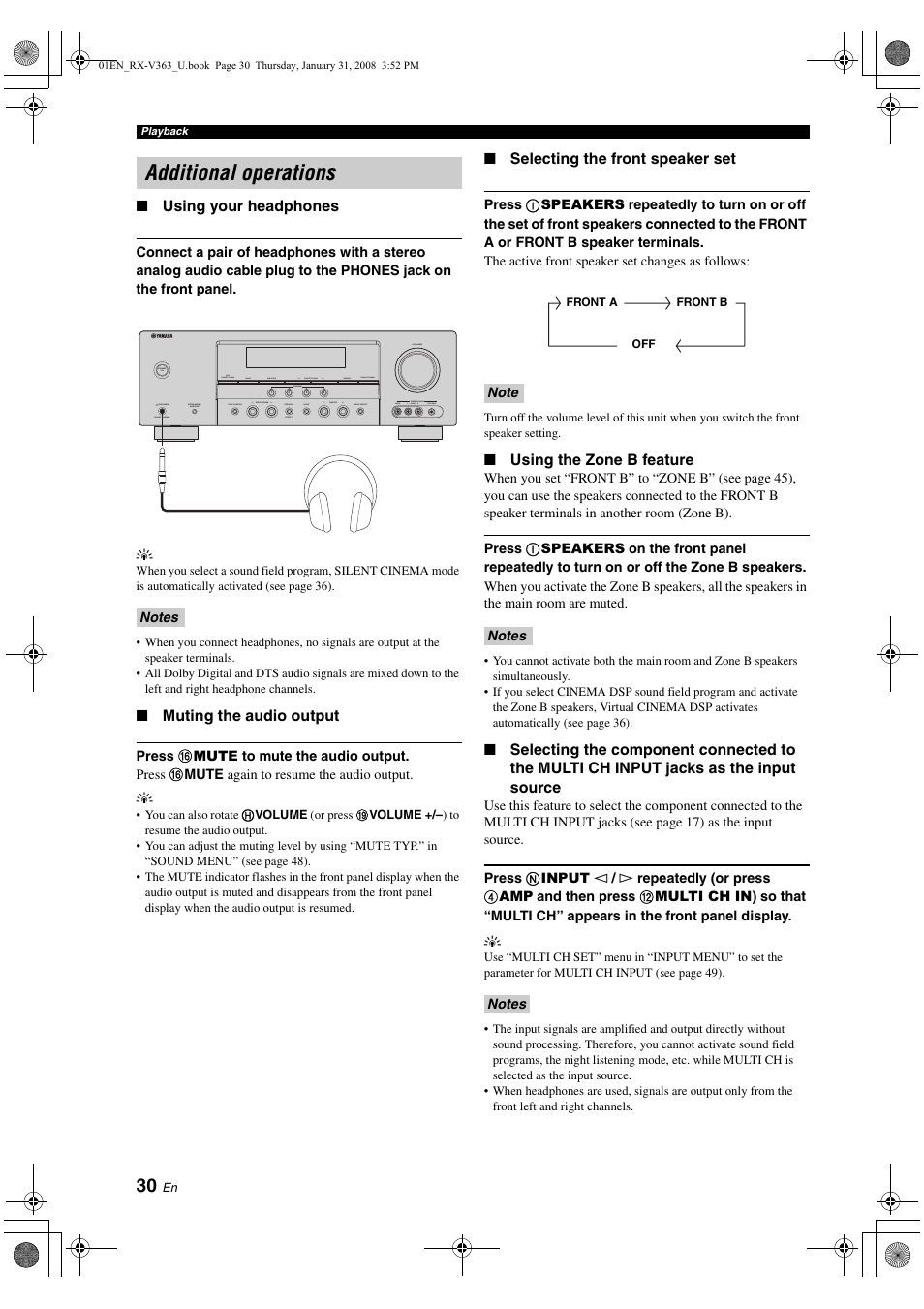 Additional operations | Yamaha HTR-6130 User Manual | Page 34 / 77