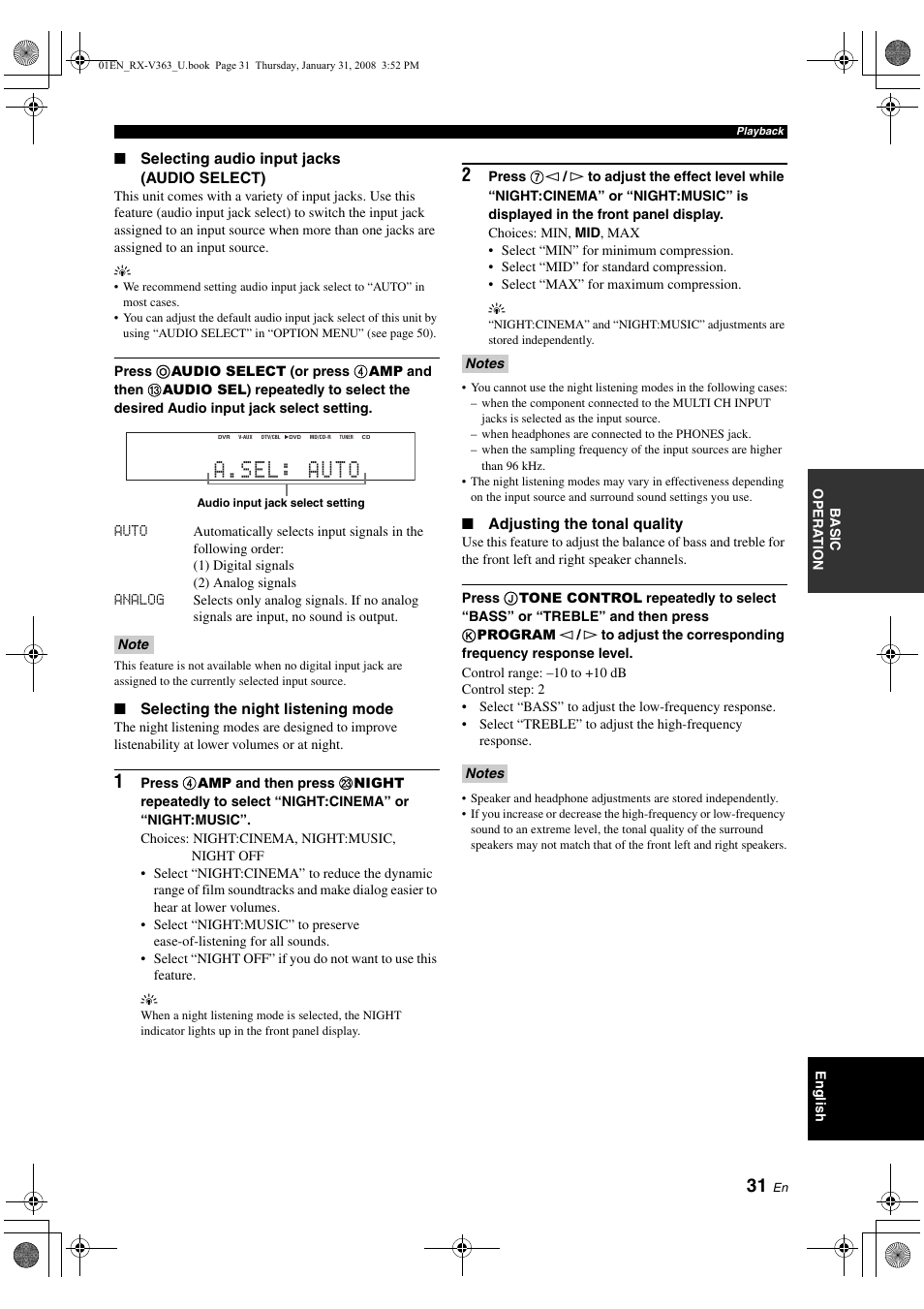 A.sel: auto | Yamaha HTR-6130 User Manual | Page 35 / 77