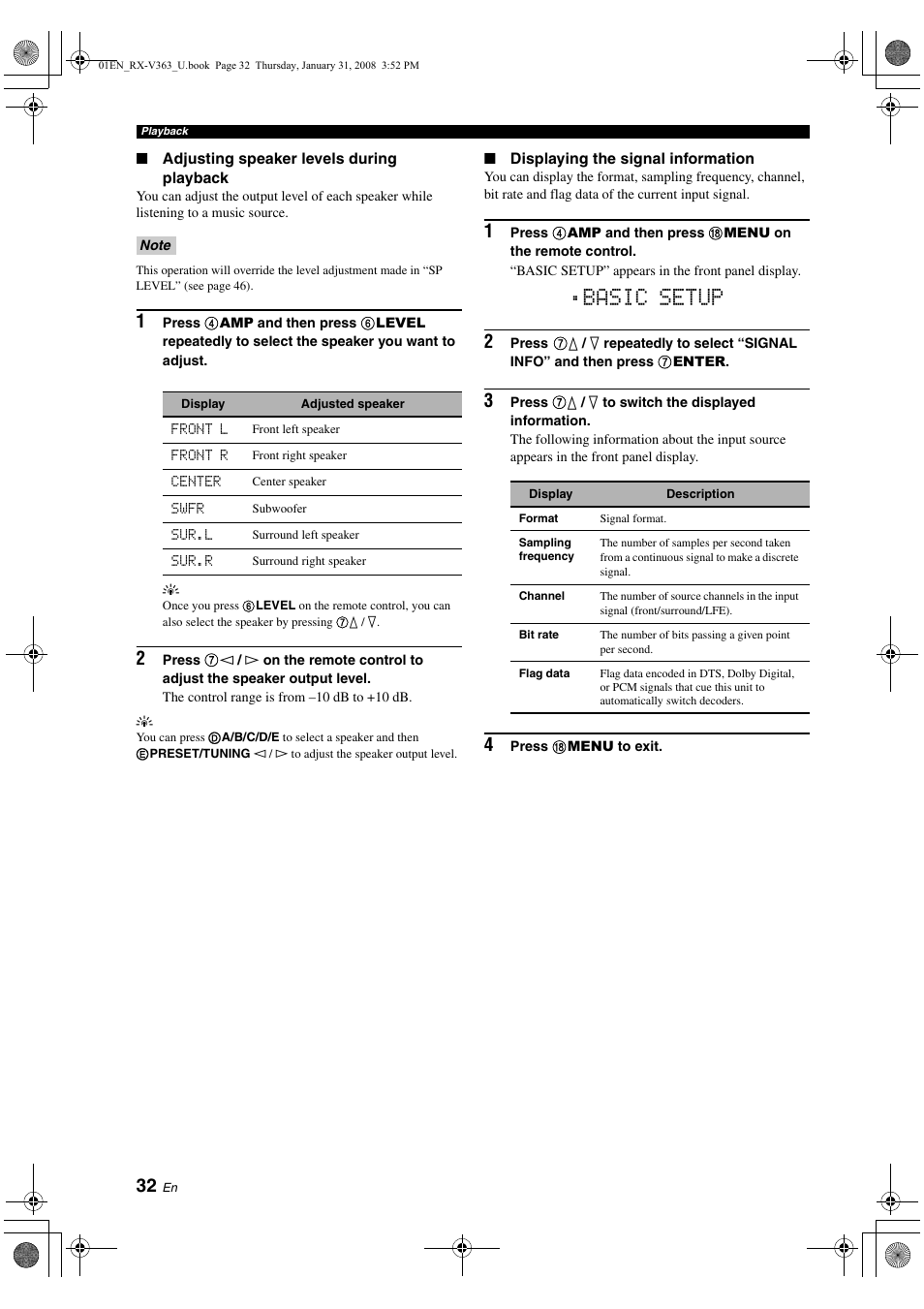 Basic setup | Yamaha HTR-6130 User Manual | Page 36 / 77