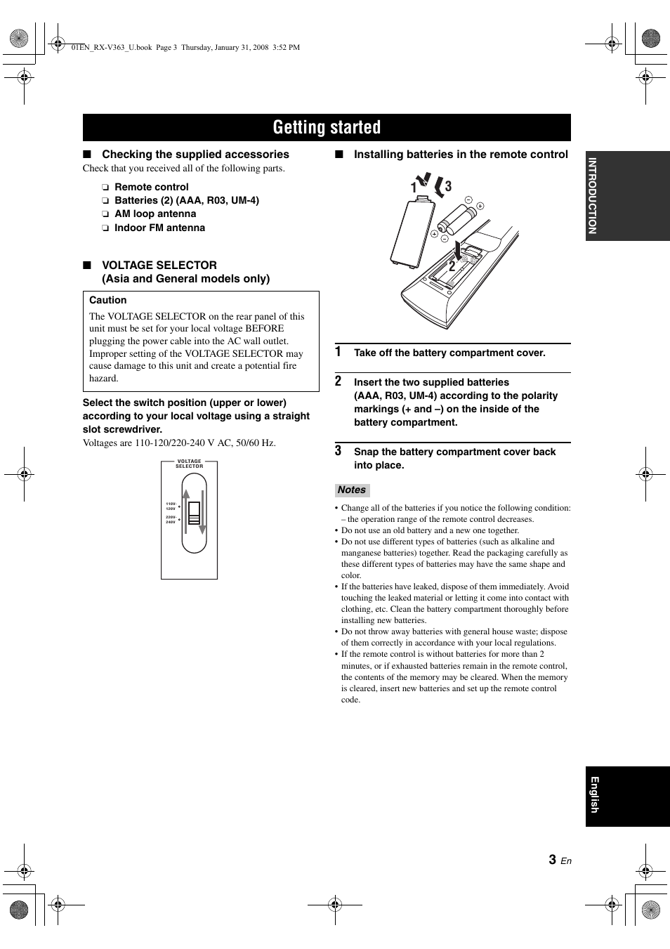 Getting started | Yamaha HTR-6130 User Manual | Page 7 / 77