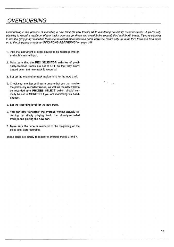 Overdubbing | Yamaha MT100 User Manual | Page 15 / 68