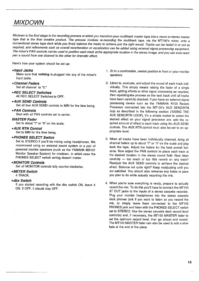 Mixdown | Yamaha MT100 User Manual | Page 17 / 68