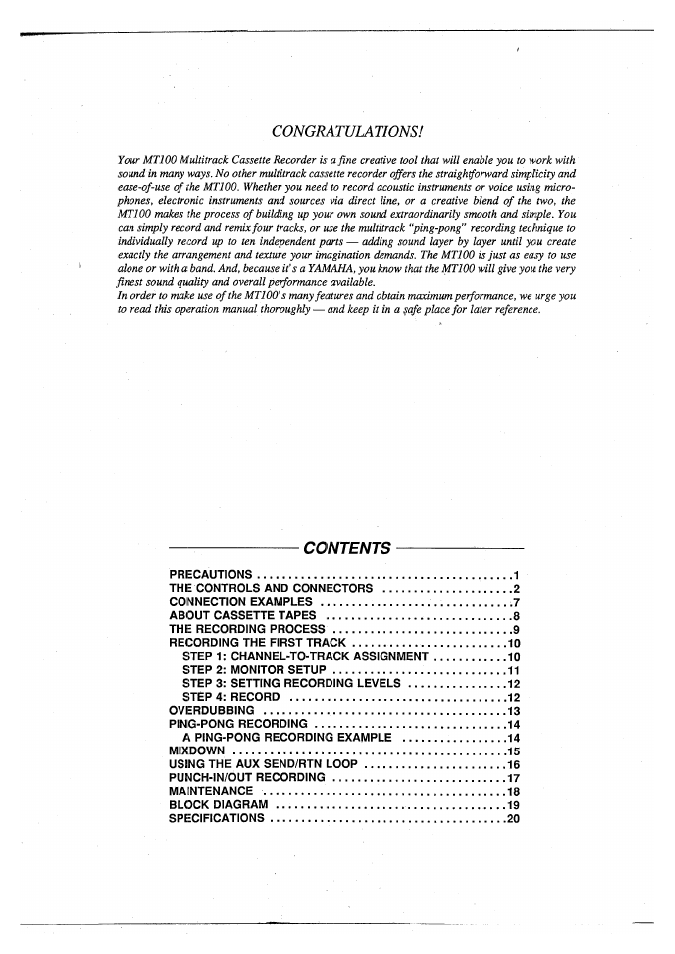 Yamaha MT100 User Manual | Page 2 / 68