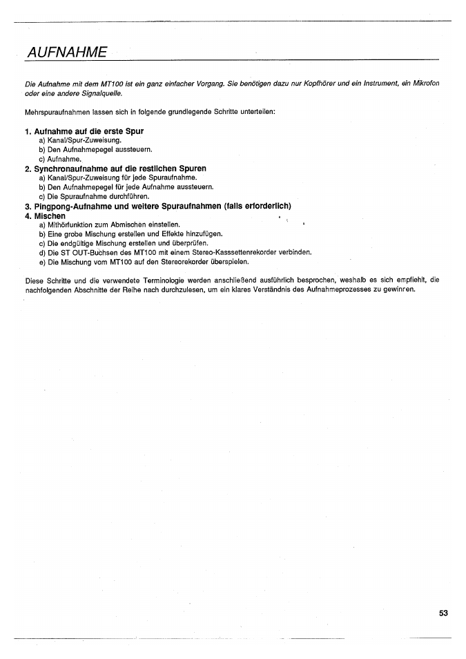 Aufnahme | Yamaha MT100 User Manual | Page 55 / 68