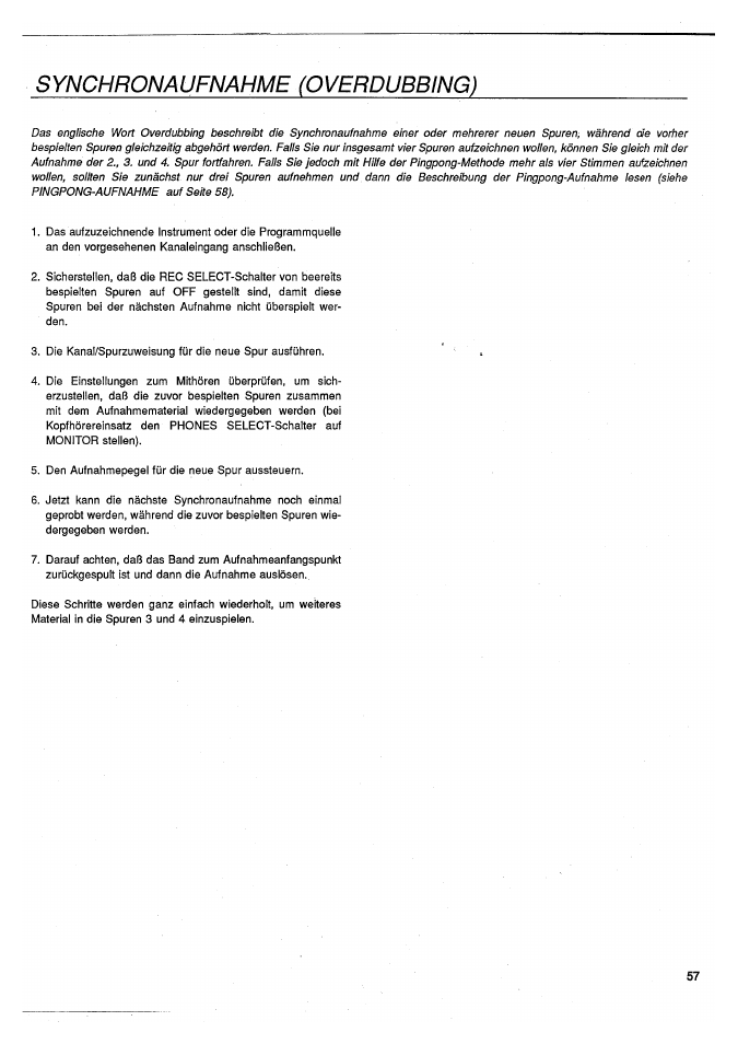 Synchronaufnahme (overdubbing), Sychronaufnahme (overdubbing) | Yamaha MT100 User Manual | Page 59 / 68