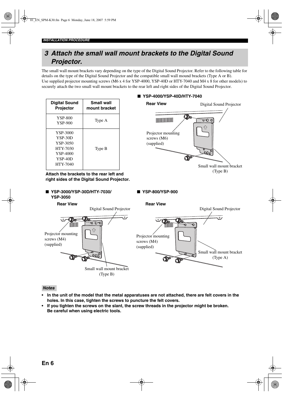 En 6 | Yamaha SPMK30 User Manual | Page 10 / 14