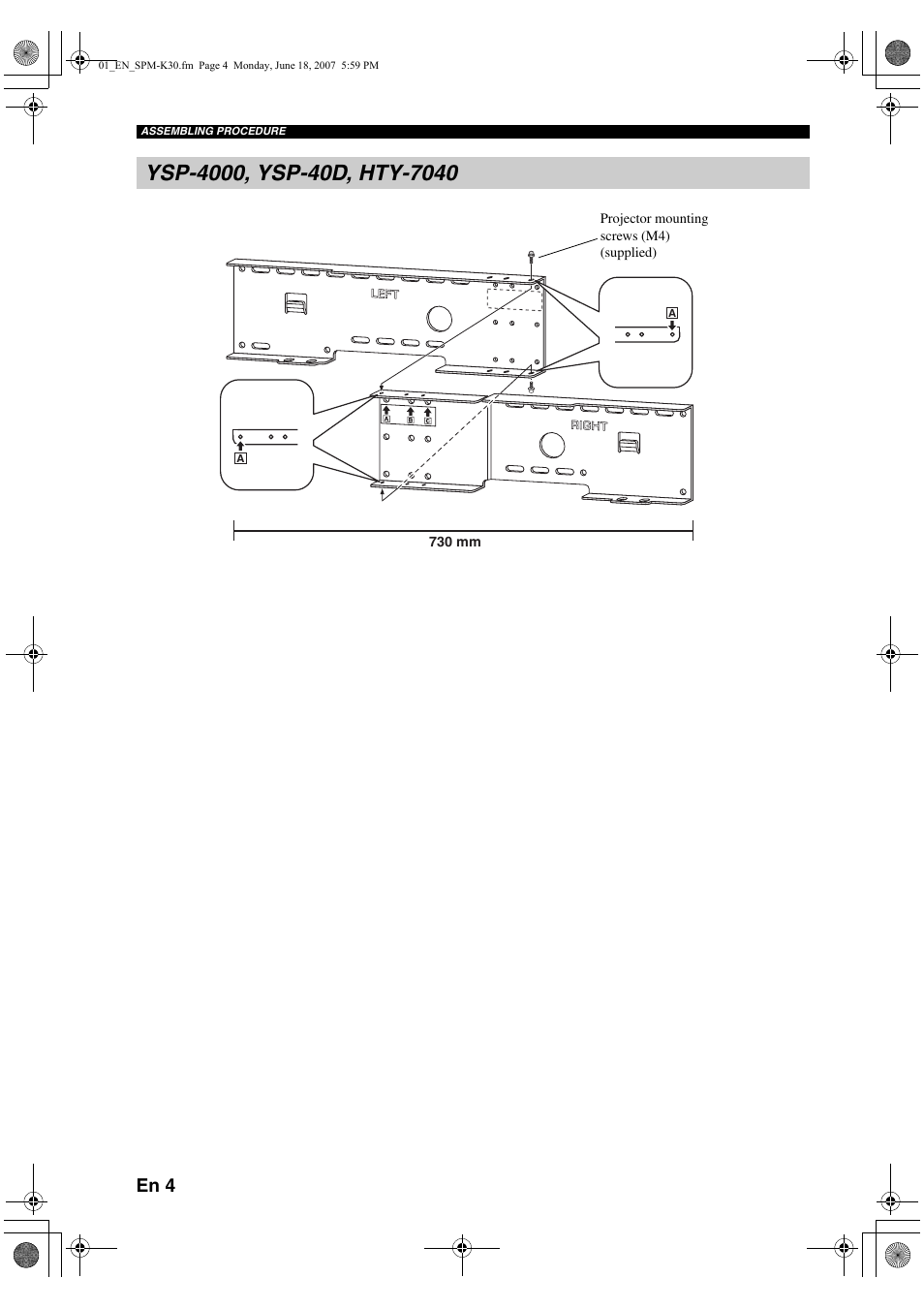 Ysp-4000, ysp-40d, hty-7040, En 4 | Yamaha SPMK30 User Manual | Page 8 / 14