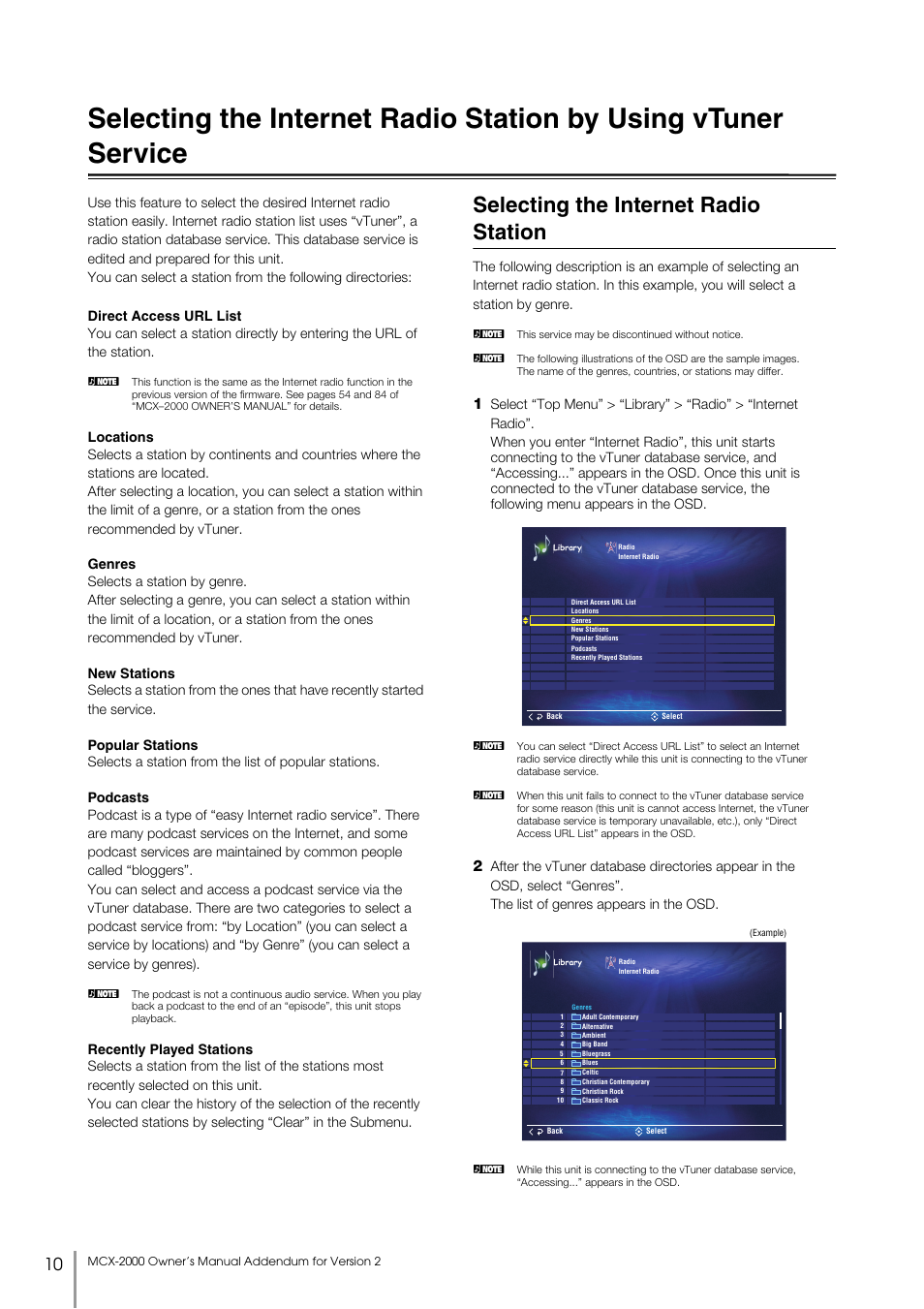 Selecting the internet radio station, By using vtuner service | Yamaha MCX-2000 User Manual | Page 10 / 25