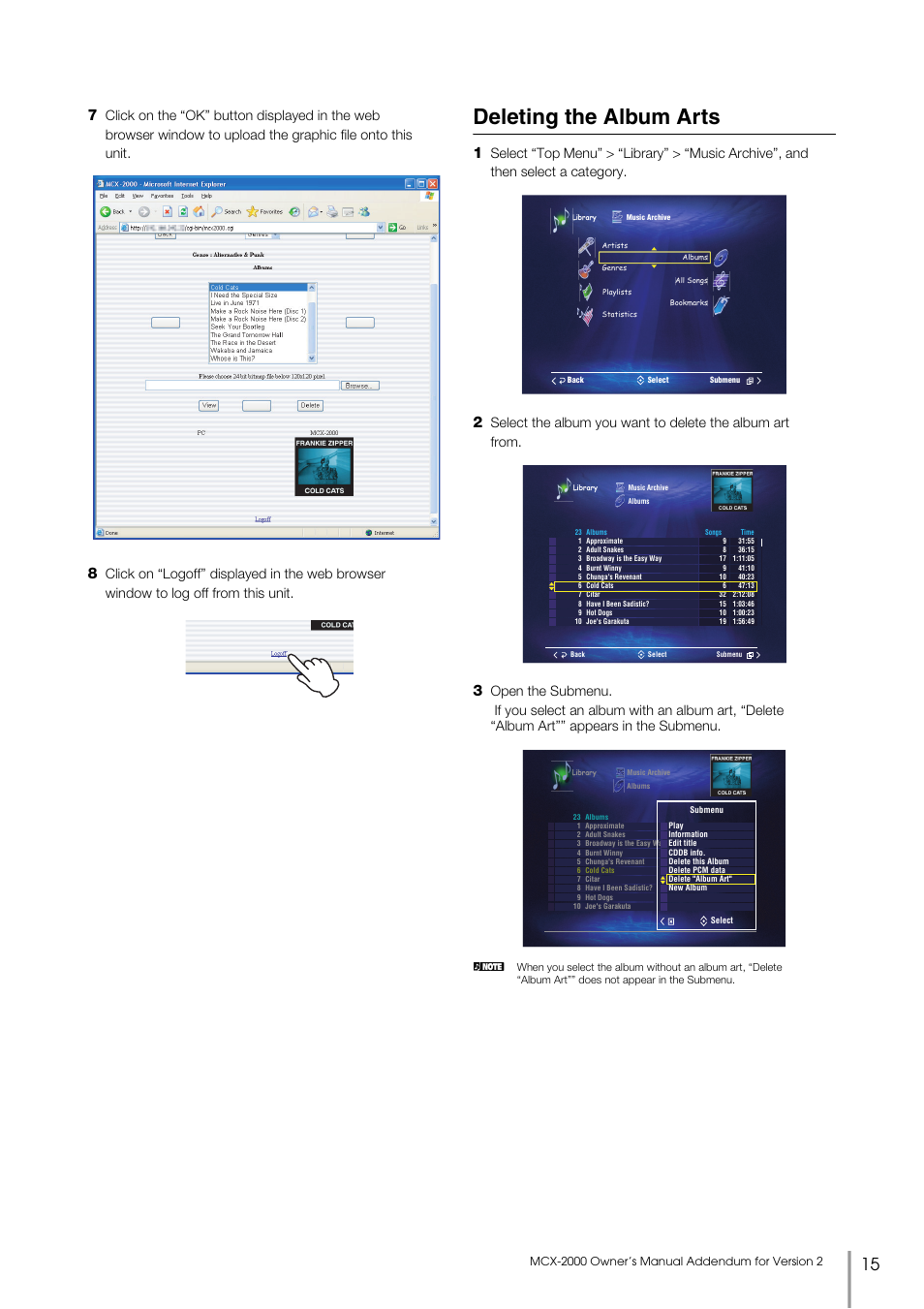 Deleting the album arts | Yamaha MCX-2000 User Manual | Page 15 / 25