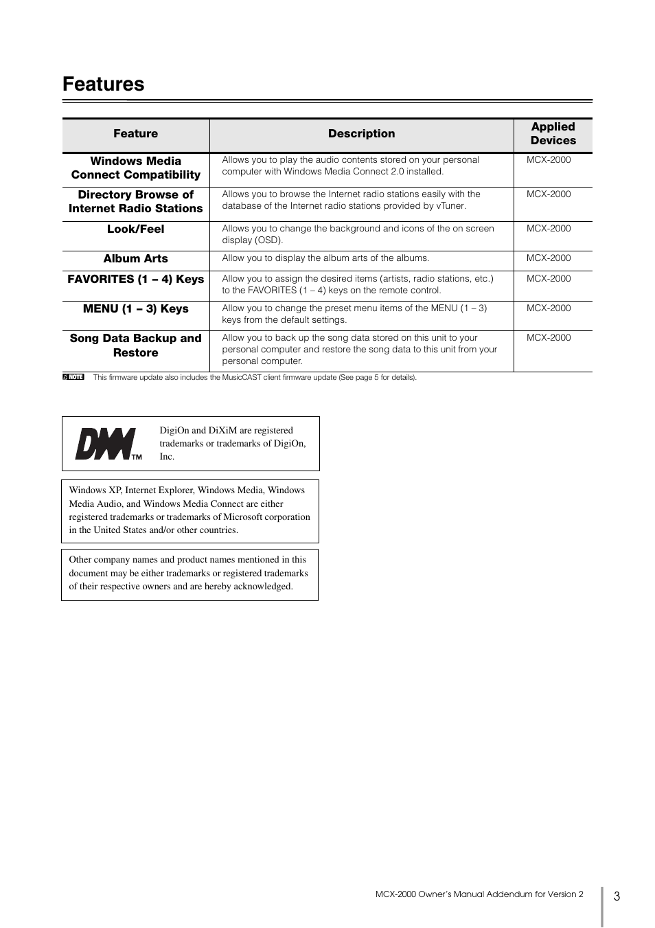 Features | Yamaha MCX-2000 User Manual | Page 3 / 25