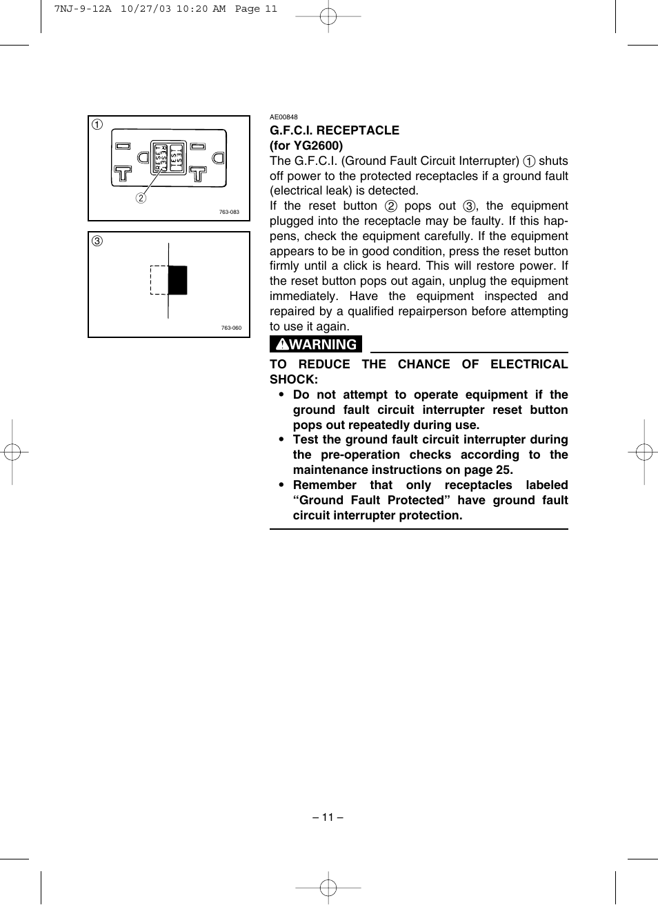 G.f.c.i. receptacle | Yamaha EF1600 User Manual | Page 16 / 41