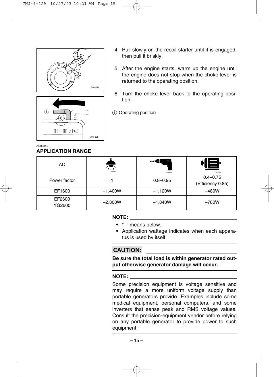 Application range | Yamaha EF1600 User Manual | Page 20 / 41