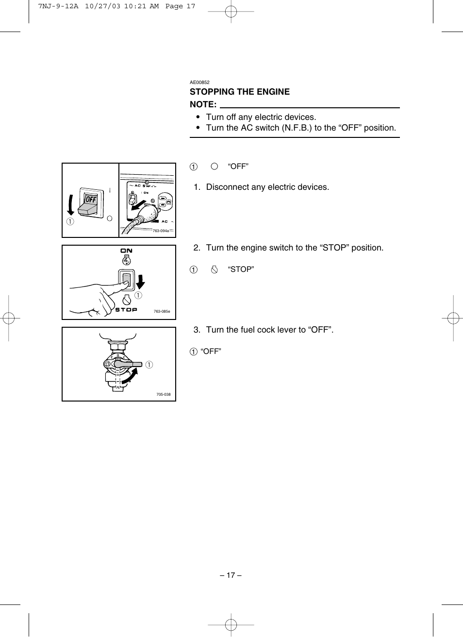 Stopping the engine | Yamaha EF1600 User Manual | Page 22 / 41