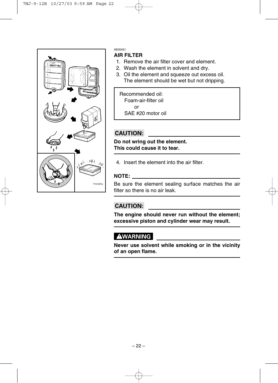 Air filter | Yamaha EF1600 User Manual | Page 27 / 41