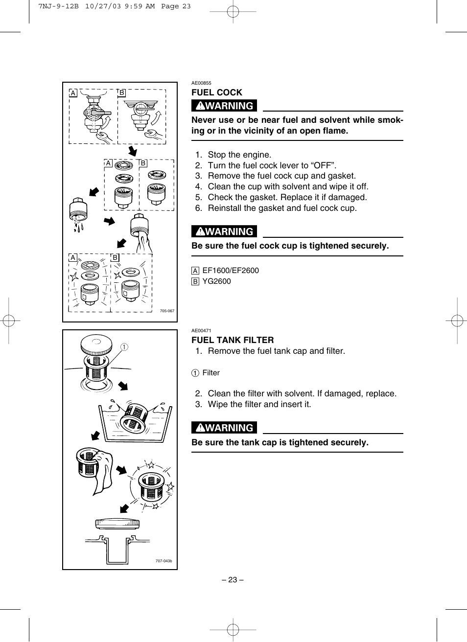 Fuel cock, Fuel tank filter | Yamaha EF1600 User Manual | Page 28 / 41