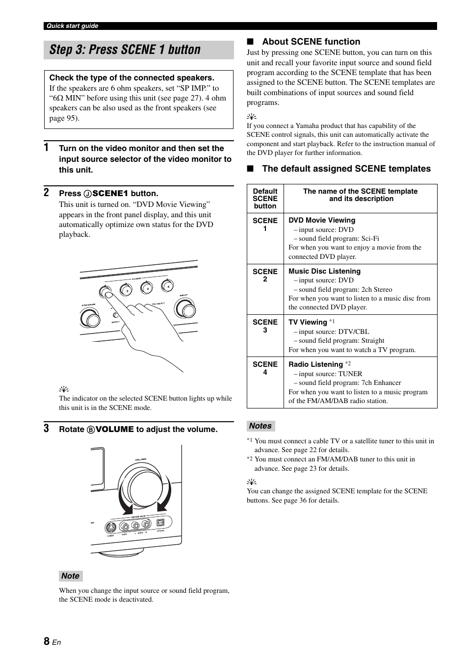 Step 3: press scene 1 button, P. 8 | Yamaha DSP-AX863SE User Manual | Page 10 / 126