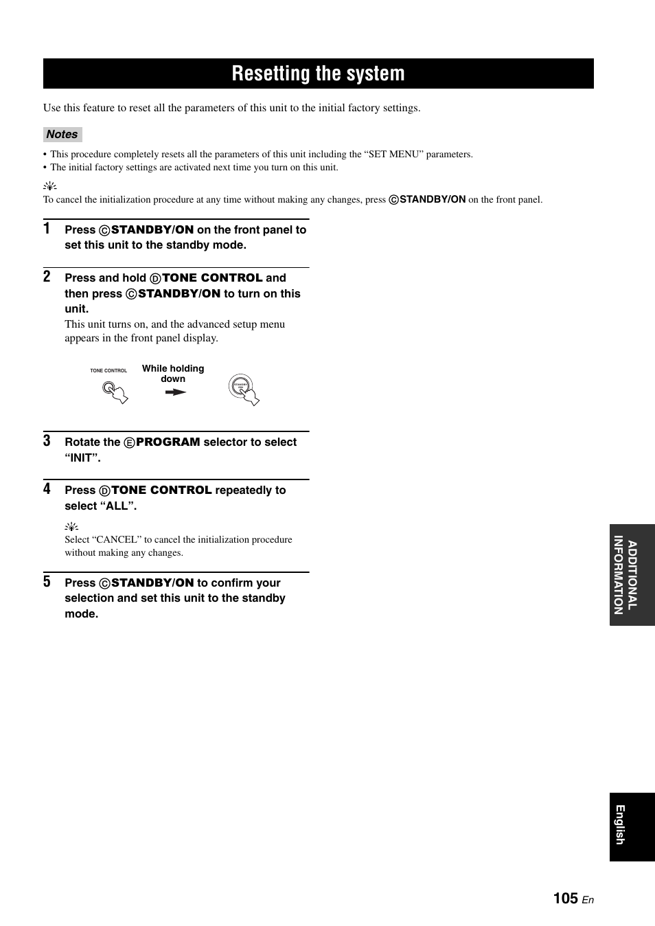 Resetting the system | Yamaha DSP-AX863SE User Manual | Page 107 / 126