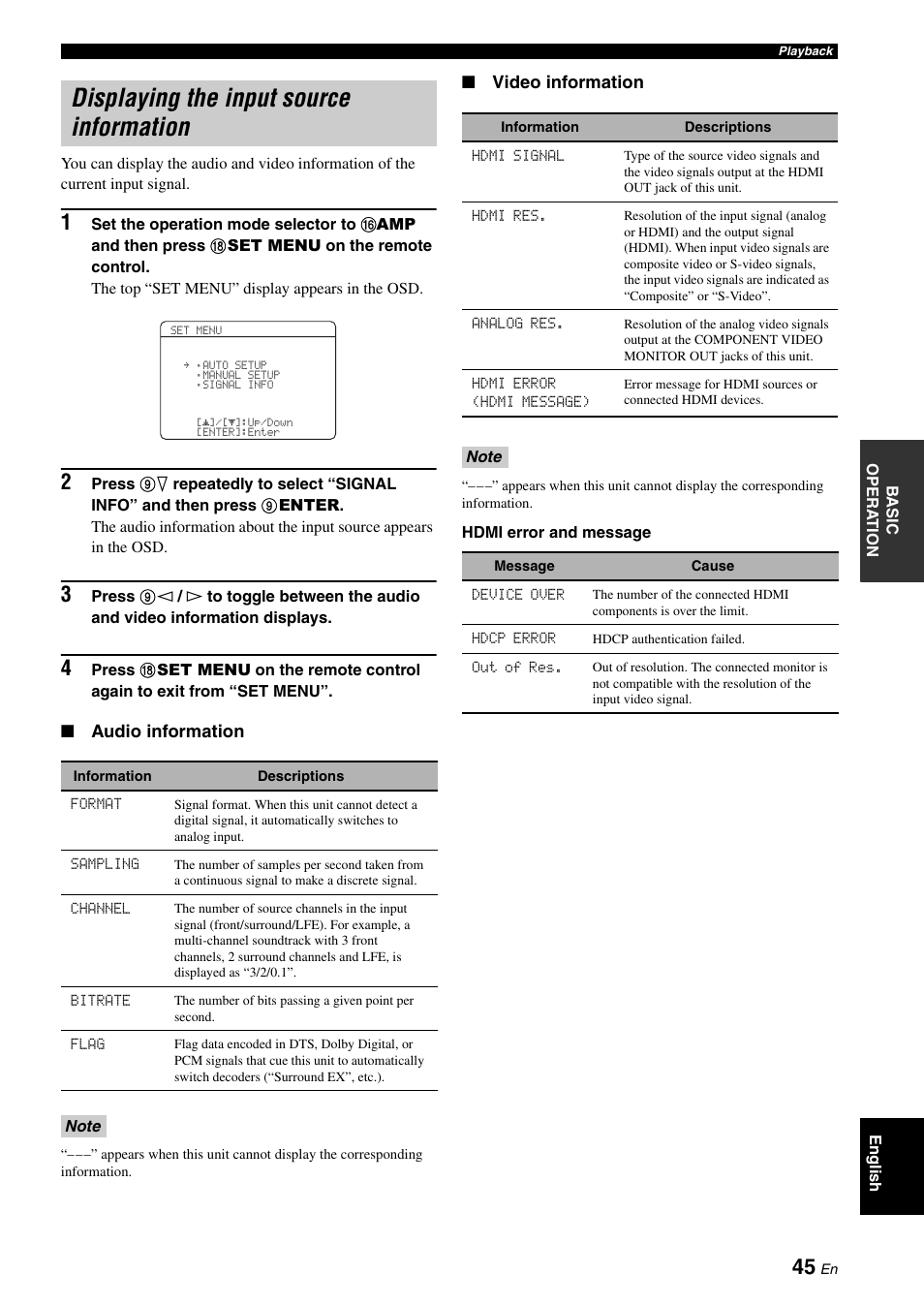 Displaying the input source information | Yamaha DSP-AX863SE User Manual | Page 47 / 126