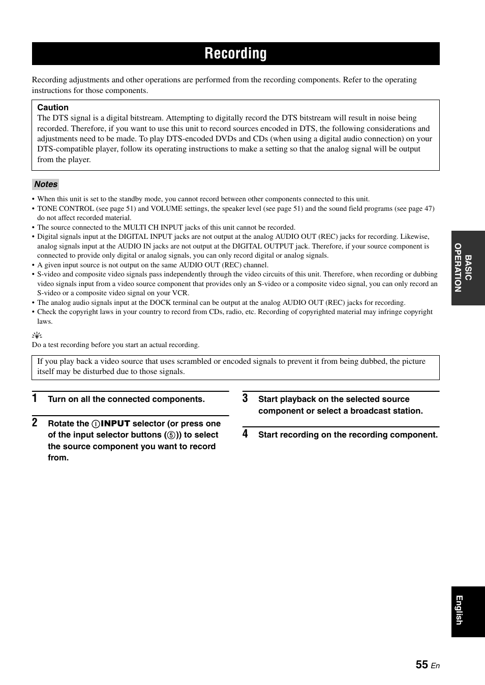 Recording | Yamaha DSP-AX863SE User Manual | Page 57 / 126