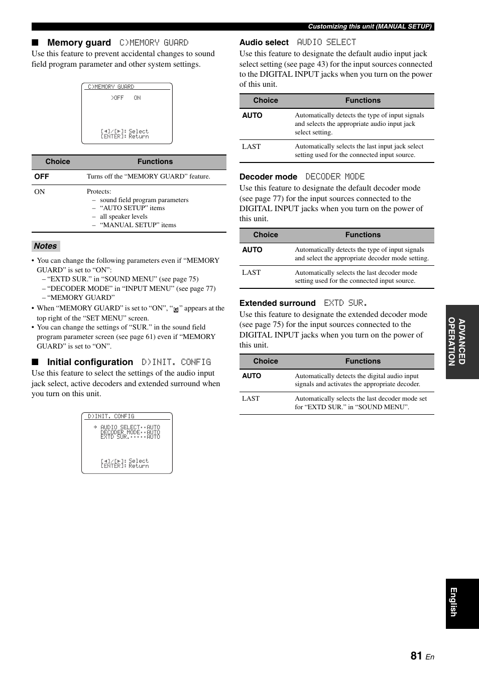 Initial configuration | Yamaha DSP-AX863SE User Manual | Page 83 / 126