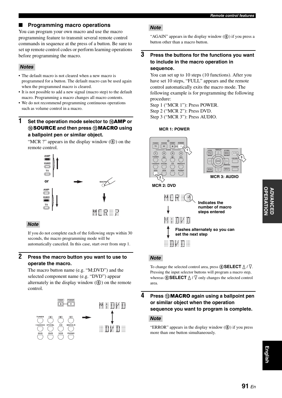 Programming macro operations, Ad v anced opera t ion english, 6 select k / n | Yamaha DSP-AX863SE User Manual | Page 93 / 126