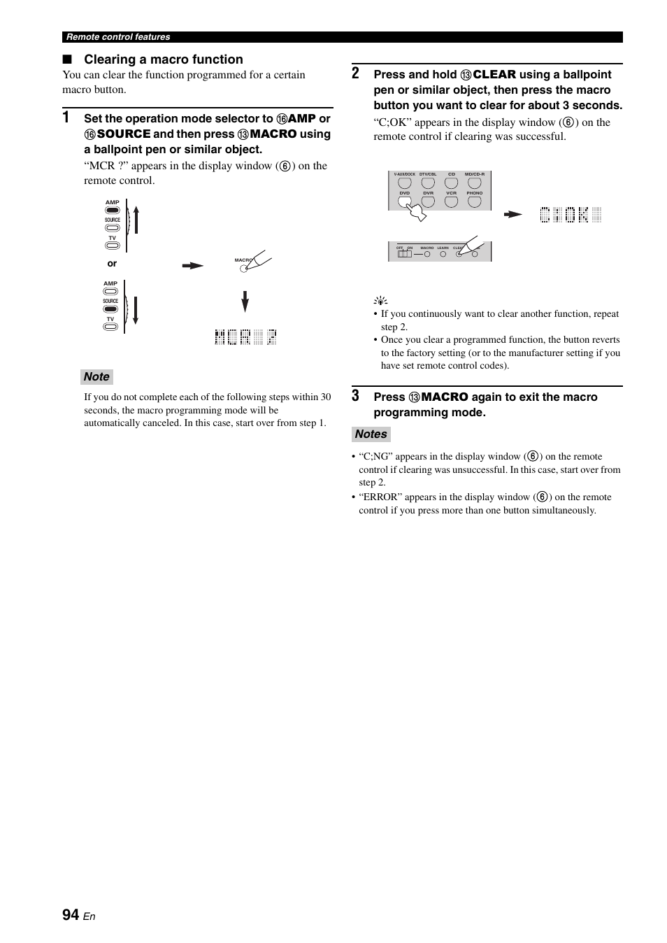 Clearing a macro function | Yamaha DSP-AX863SE User Manual | Page 96 / 126