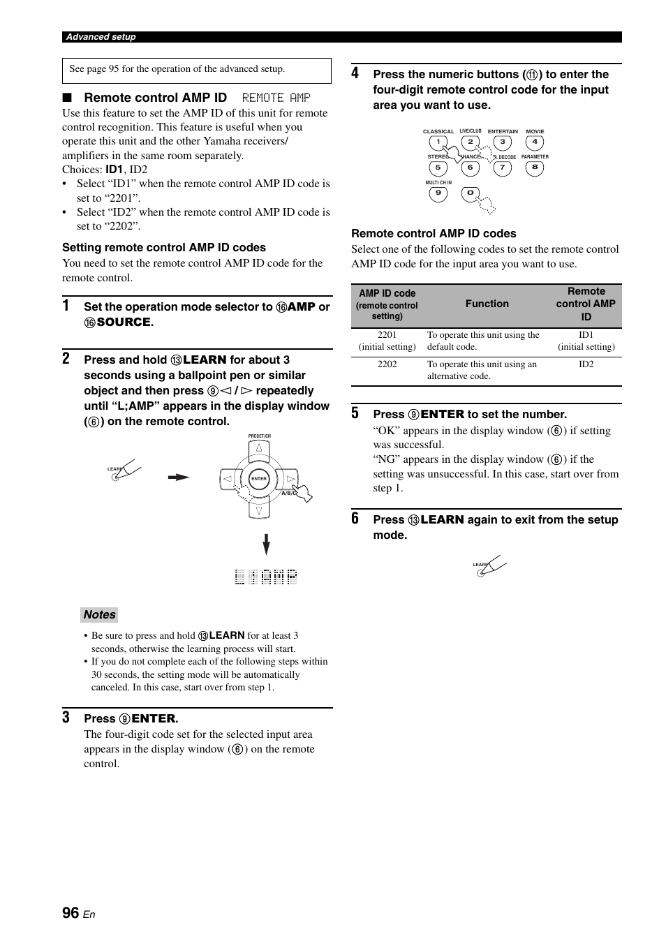 Remote control amp id | Yamaha DSP-AX863SE User Manual | Page 98 / 126