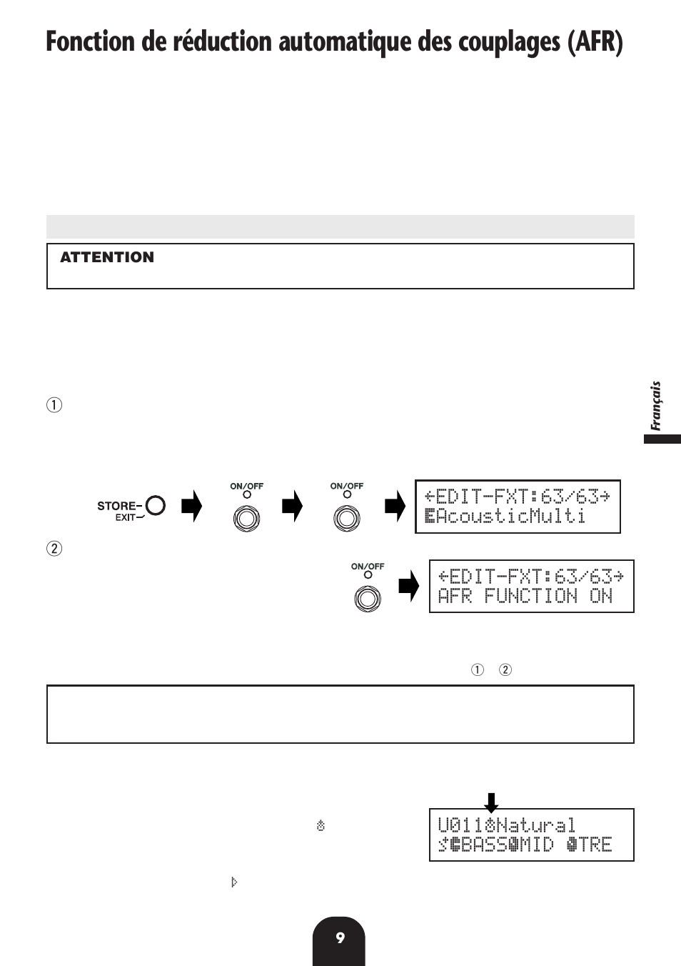Activation de la fonction afr, Utilisation de la fonction afr, U011«natural ó‡bassﬁmid 0 átre | Yamaha MagicStomp MK2 User Manual | Page 9 / 36