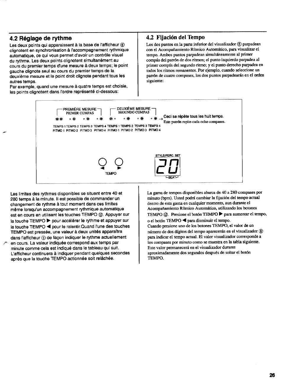 2 réglage de rythme, 2 fijación del tempo | Yamaha DD-7 User Manual | Page 15 / 23