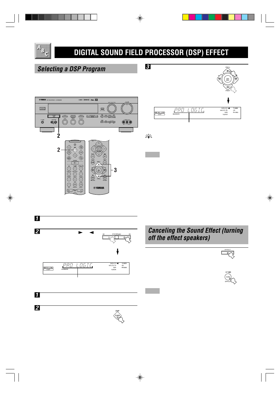 Digital sound field processor (dsp) effect, Selecting a dsp program, On the front panel | On the remote control | Yamaha RX-V496RDS User Manual | Page 26 / 66