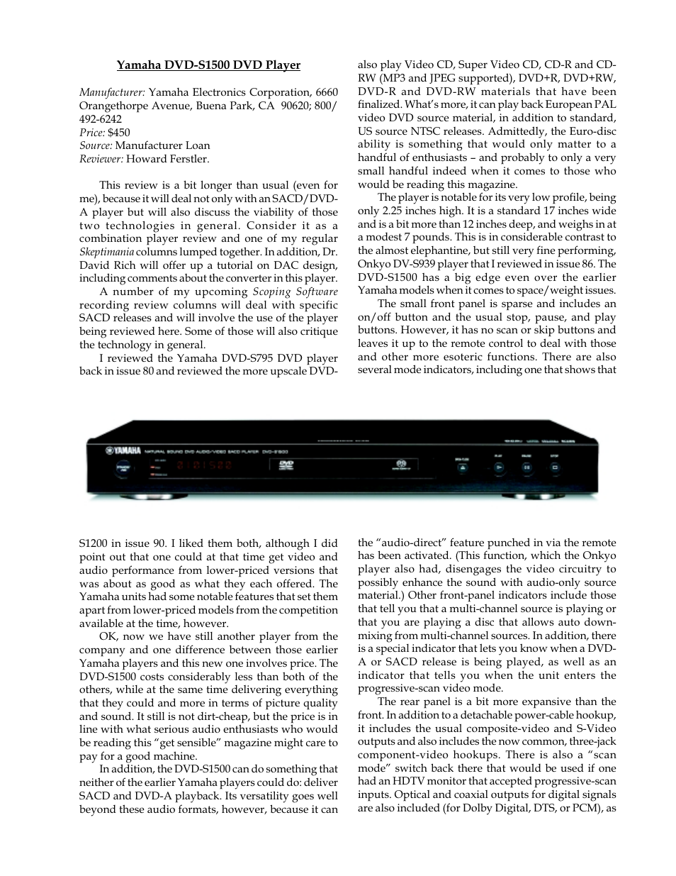 Yamaha S1500 User Manual | 8 pages