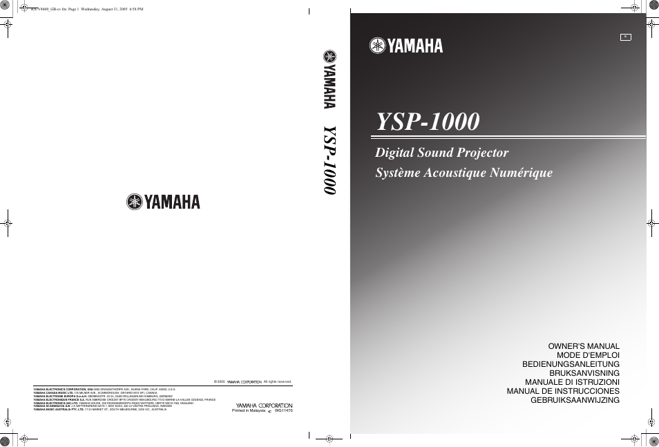Ysp-1000 | Yamaha Digital Sound Projector YSP-1000 User Manual | Page 102 / 102