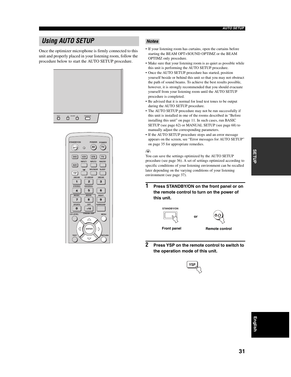 Using auto setup | Yamaha Digital Sound Projector YSP-1000 User Manual | Page 33 / 102
