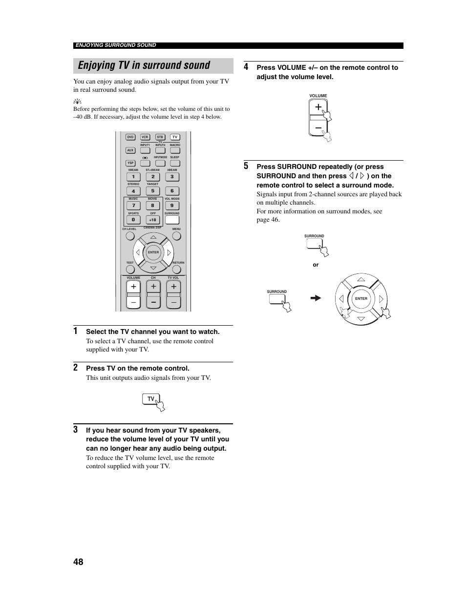 Enjoying tv in surround sound | Yamaha Digital Sound Projector YSP-1000 User Manual | Page 50 / 102