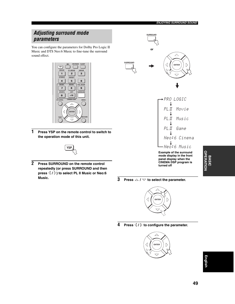 Adjusting surround mode parameters | Yamaha Digital Sound Projector YSP-1000 User Manual | Page 51 / 102