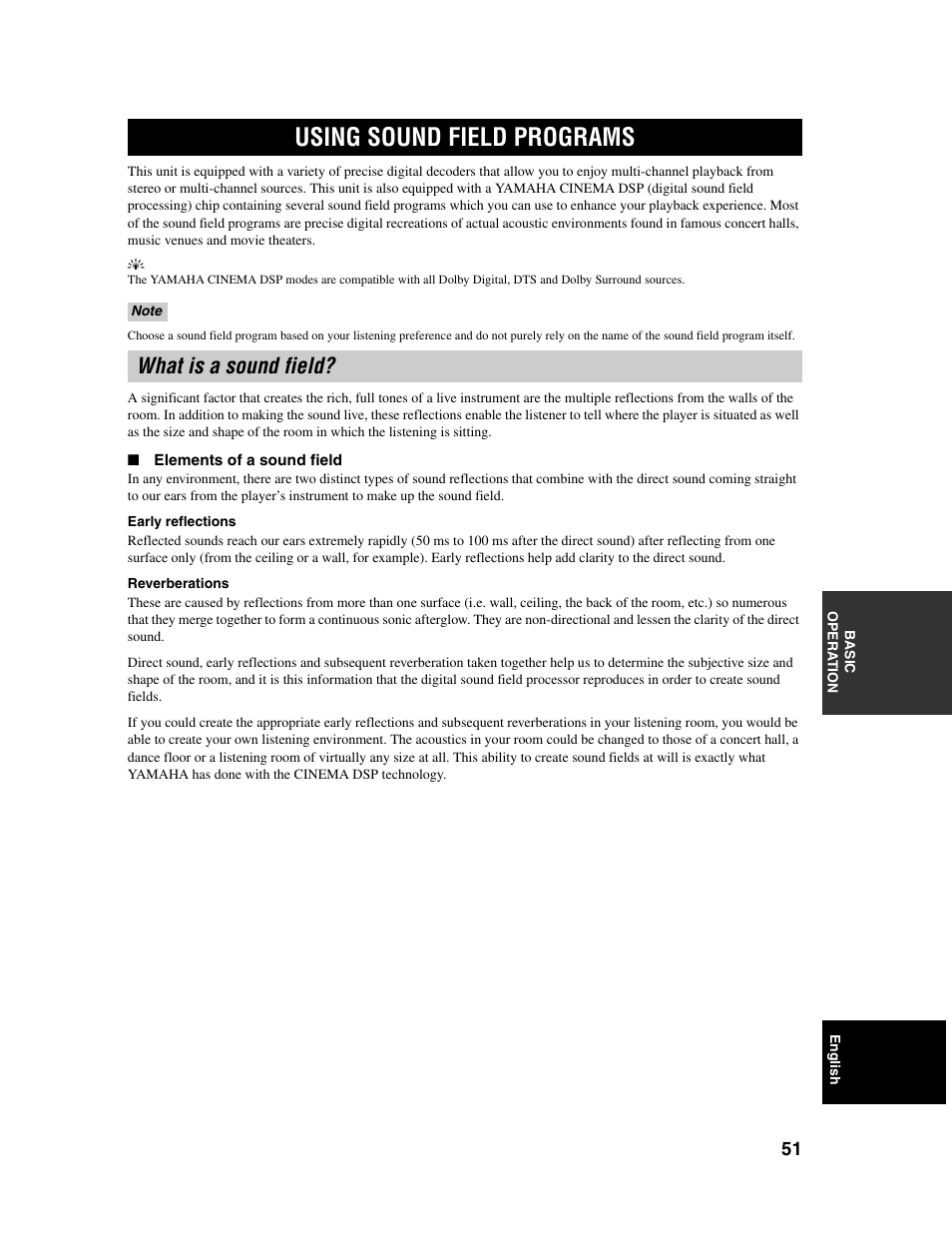 Using sound field programs, What is a sound field | Yamaha Digital Sound Projector YSP-1000 User Manual | Page 53 / 102