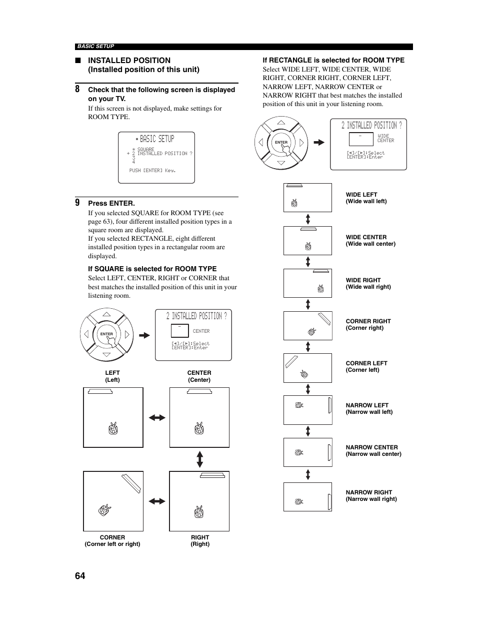 Basic setup, 2 installed position | Yamaha Digital Sound Projector YSP-1000 User Manual | Page 66 / 102