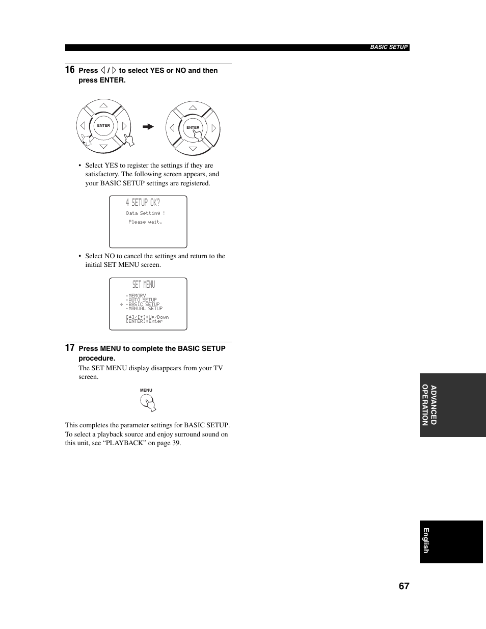 4 setup ok, Set menu | Yamaha Digital Sound Projector YSP-1000 User Manual | Page 69 / 102