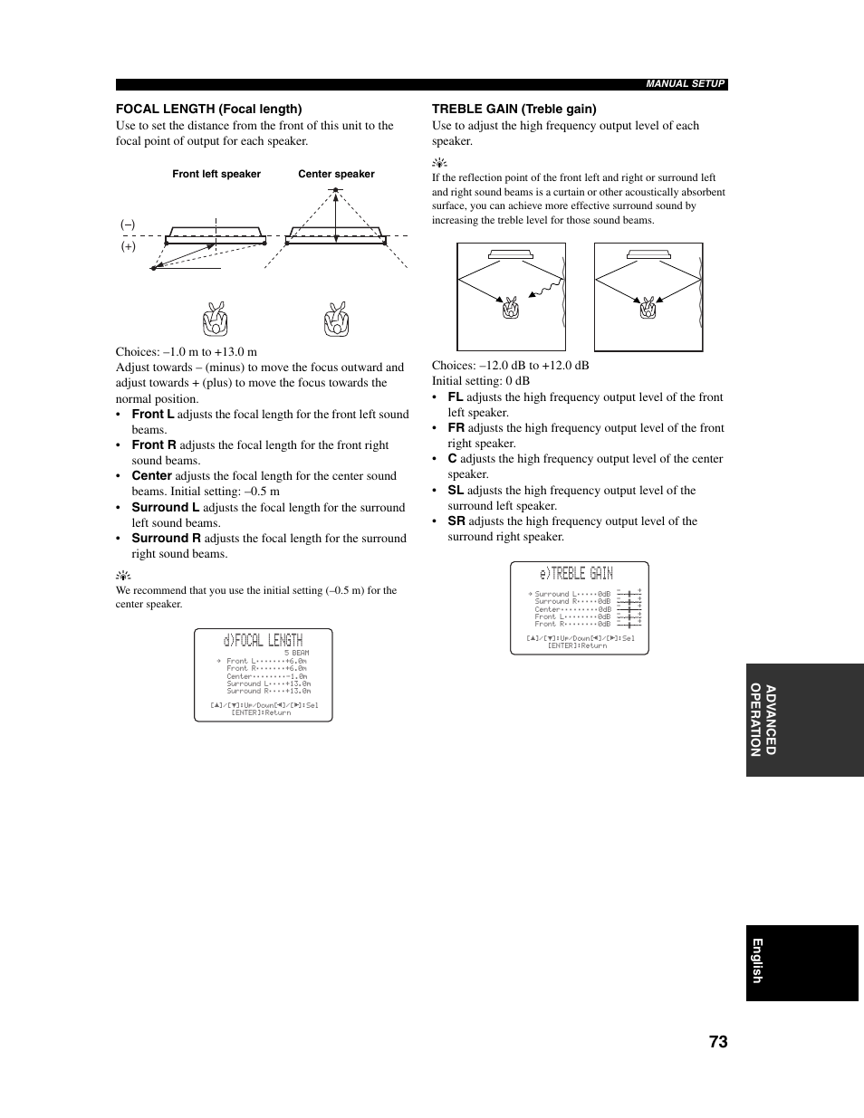 D)focal length, E)treble gain | Yamaha Digital Sound Projector YSP-1000 User Manual | Page 75 / 102