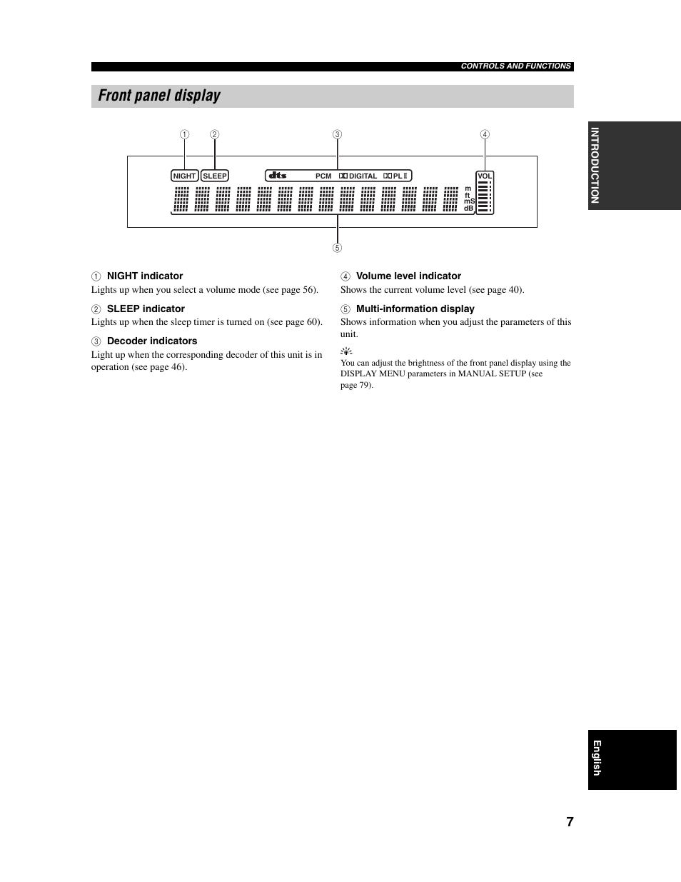 Front panel display | Yamaha Digital Sound Projector YSP-1000 User Manual | Page 9 / 102