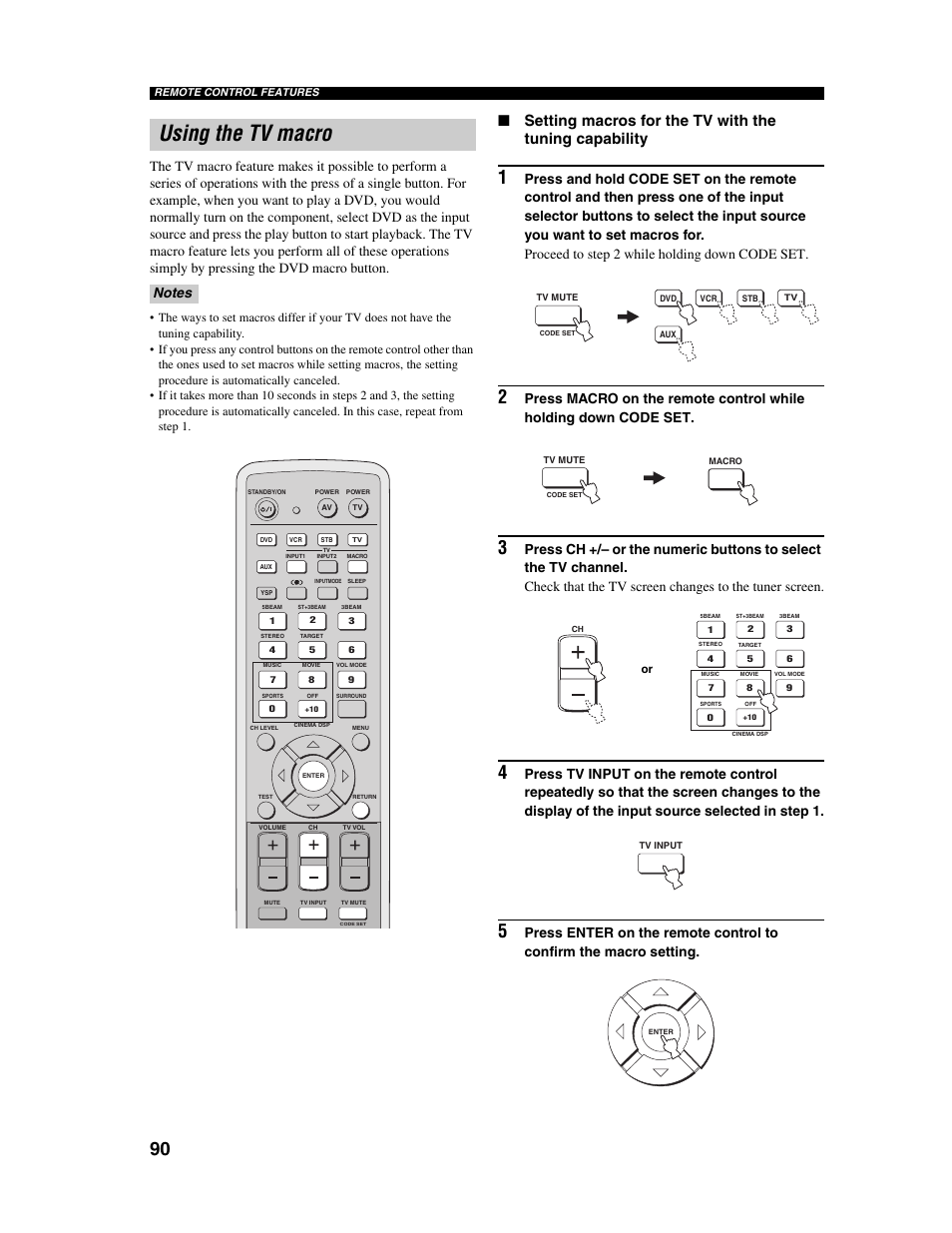 Using the tv macro | Yamaha Digital Sound Projector YSP-1000 User Manual | Page 92 / 102