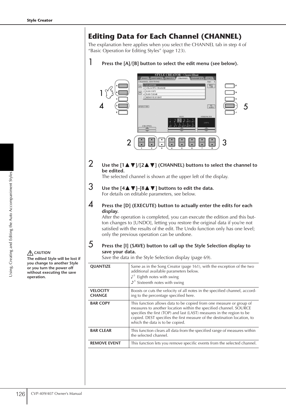 Editing data for each channel (channel) | Yamaha CVP-409 User Manual | Page 126 / 226