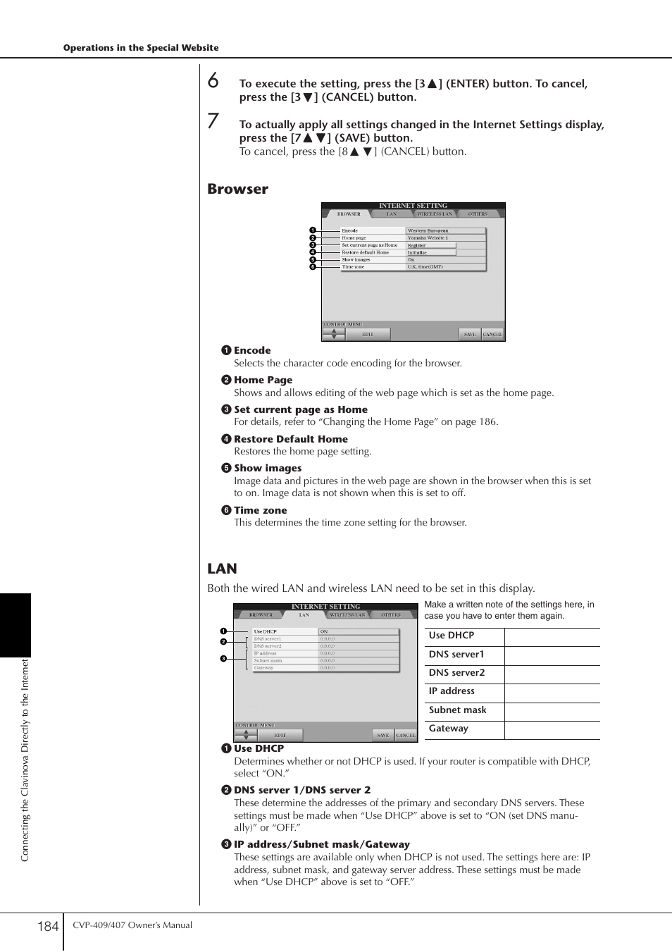 Browser lan | Yamaha CVP-409 User Manual | Page 184 / 226