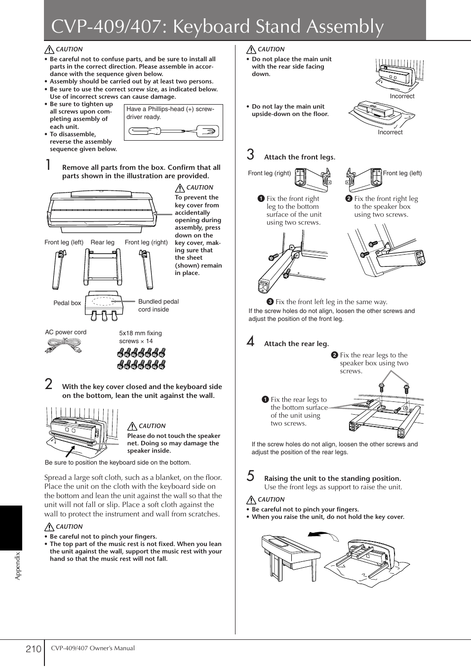 Cvp-409/407: keyboard stand assembly | Yamaha CVP-409 User Manual | Page 210 / 226