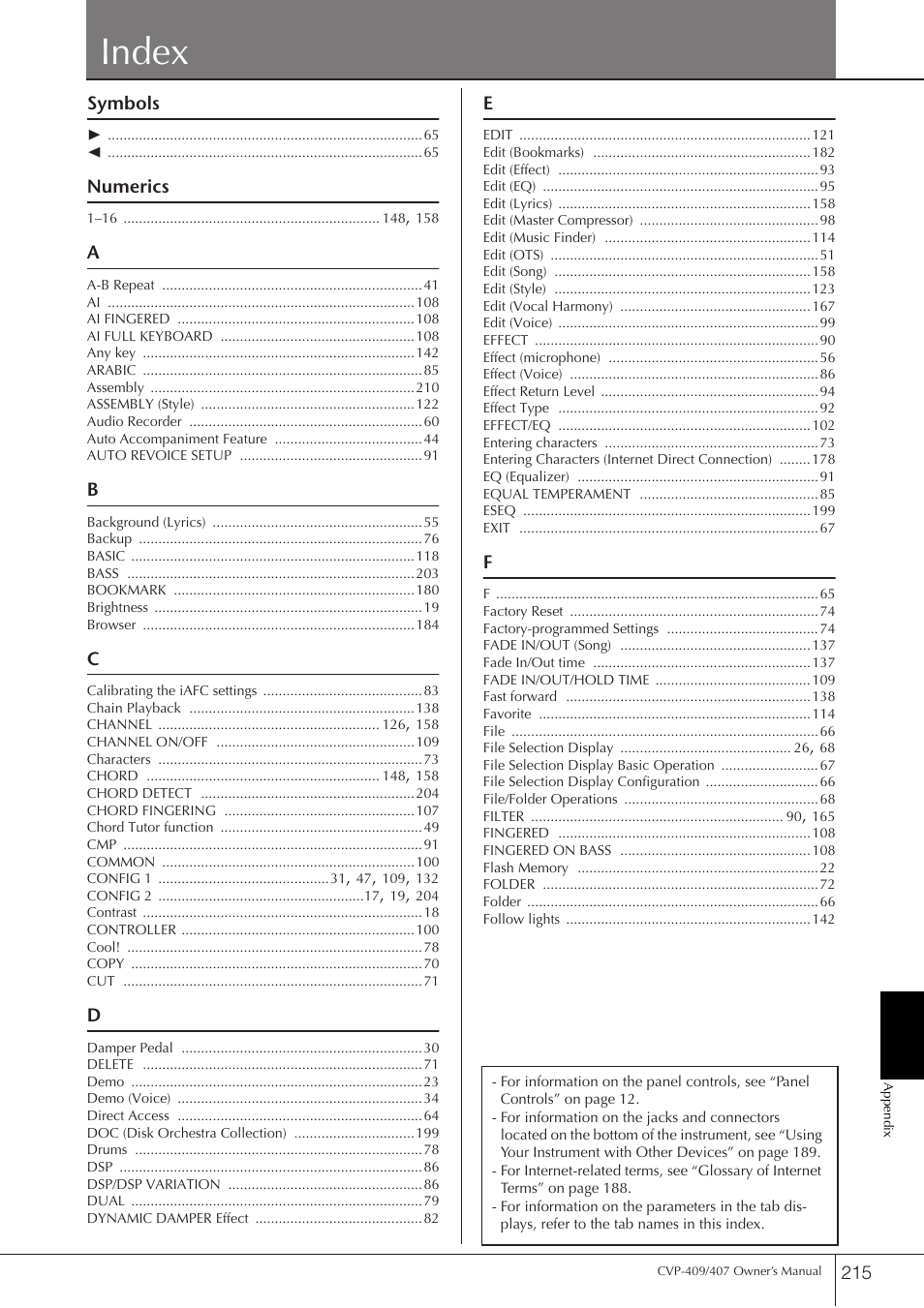 Index | Yamaha CVP-409 User Manual | Page 215 / 226